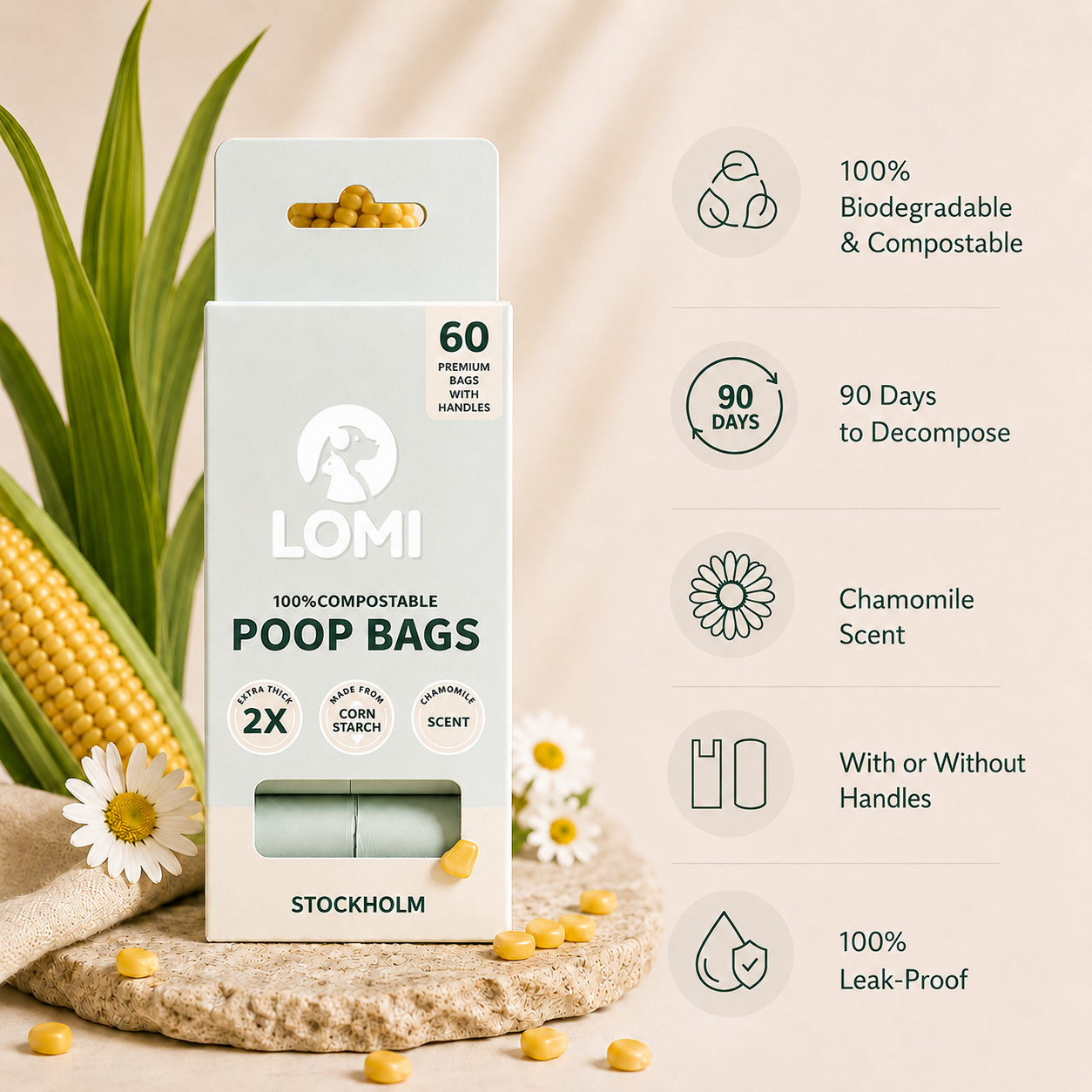Lomi Icon ENVIRONMENTALLY FRIENDLY DOG POOP BAGS – LOMI Petcare